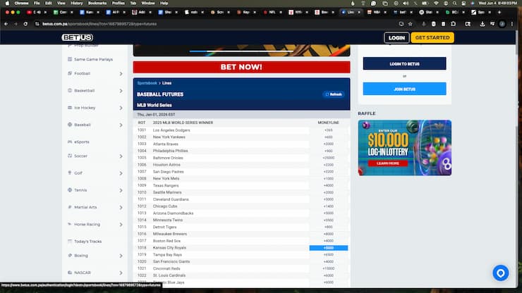 An image of the betting screen from BetUS, a popular online sportsbook in Kansas.